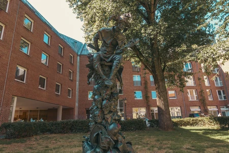 Urban Sculpture in Sunlit Courtyard