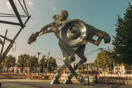 Modern Metal Sculpture in Urban Setting