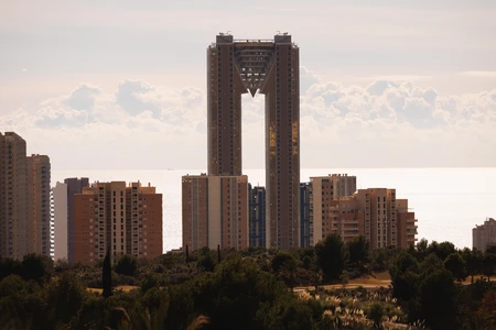 Skyline with Unique Skyscraper