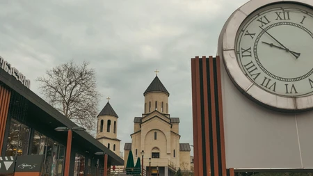 Church and Clock in Urban Setting