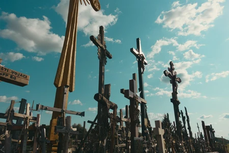 Cross Monument under Blue Skies