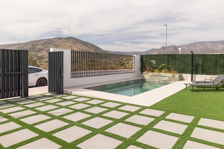 Modern Pool Patio with Mountain View