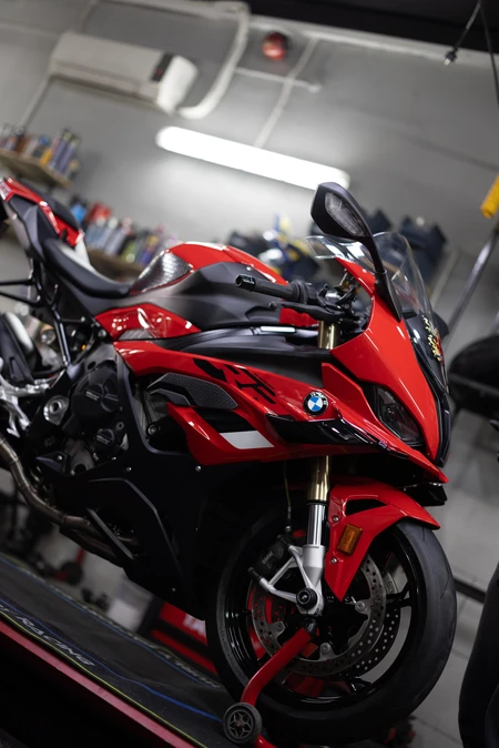 Red Motorcycle in a Garage