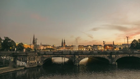 Evening Cityscape over Bridge