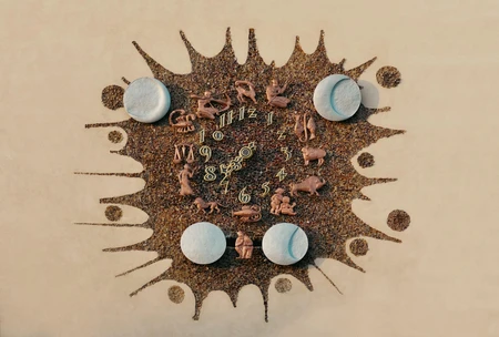 Abstract Sand Artwork with Zodiac Symbols
