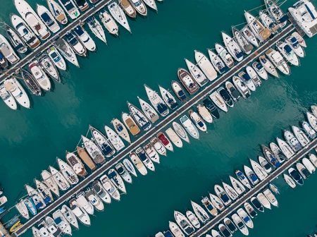 Aerial View of Boats in Marina