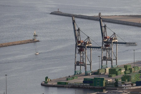 Port with Cranes and Shipping Containers