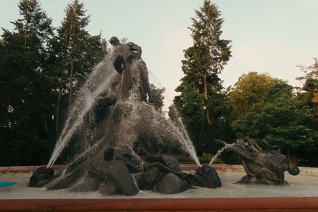 Majestic Fountain in Forested Park