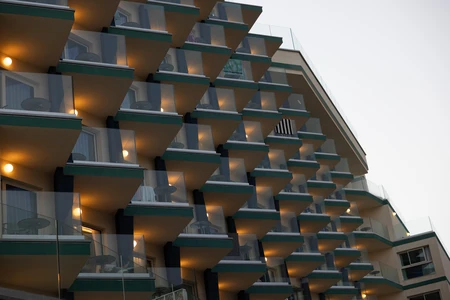 Modern Hotel Facade at Dusk