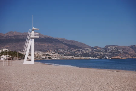 Tranquil Beach with Mountain Backdrop