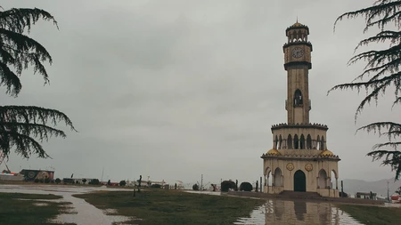 Historic Tower in Rain