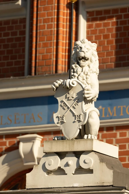 Stone Lion Statue with Shield