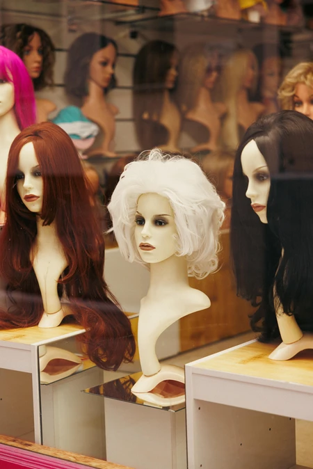 Wig Display in Storefront