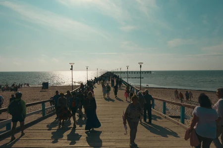 Busy Pier at Sunset