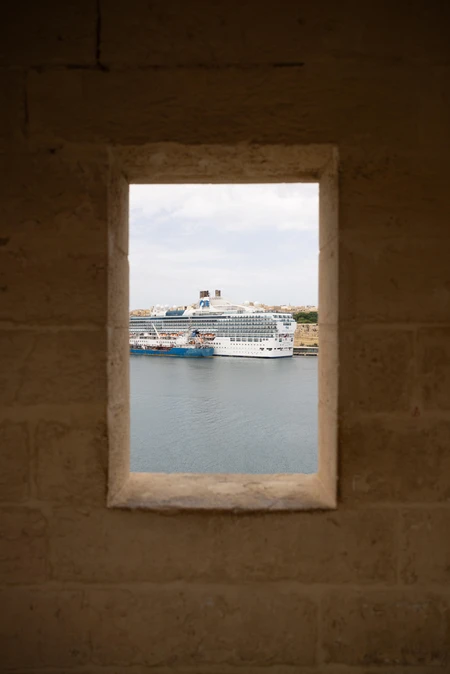 Cruise Ship Through Stone Frame