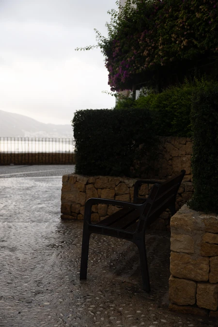 Rainy Lakeside Bench