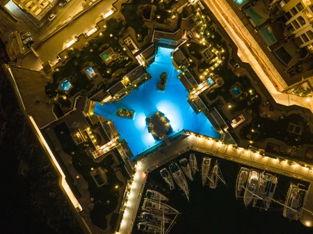 Aerial View of Illuminated Marina