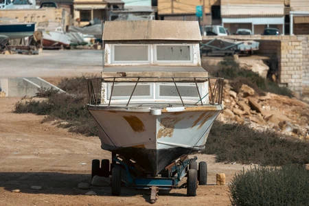 Docked Boat on Dry Land