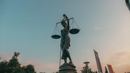 Statue of Lady Justice at Sunset