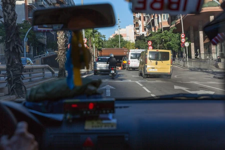 City Street View from Inside a Vehicle