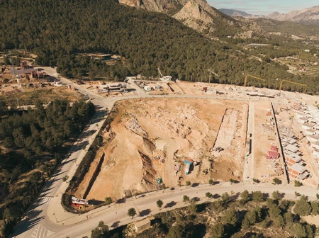 Aerial View of Construction Site in Mountainous Area