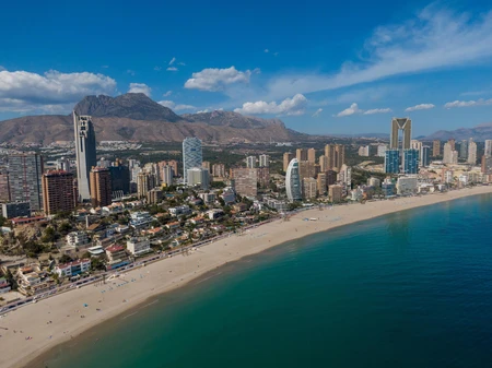 Coastal Cityscape with Mountains