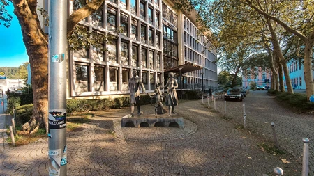 Urban Street Scene with Sculpture