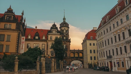 Historic European Street at Sunset