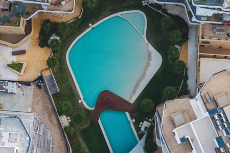 Aerial View of Modern Pool and Architecture