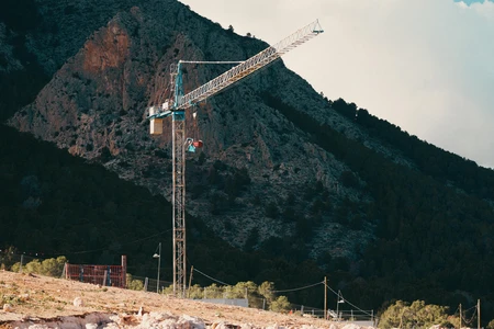 Crane in Mountainous Landscape
