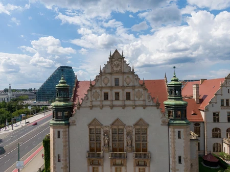 Historic Building with Modern Backdrop