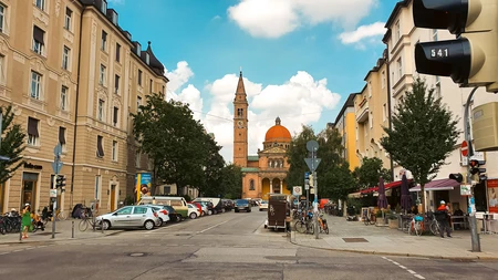 Urban Street View with Historic Building