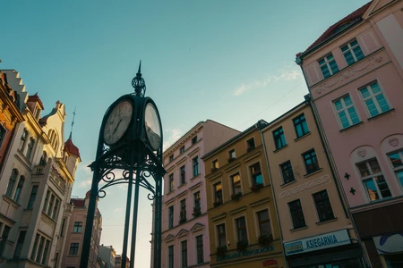 Street Clock and Historical Buildings