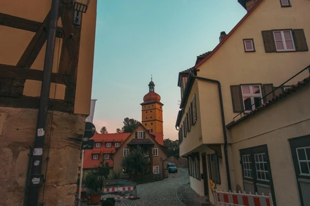 Charming Village Street with Tower