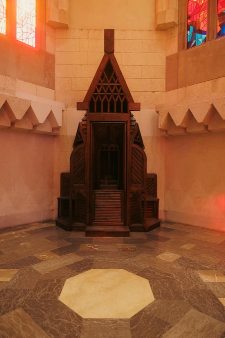 Gothic Wooden Confessional in Church