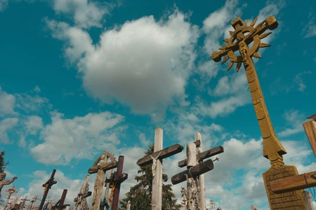 Crosses Under a Cloudy Sky
