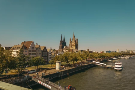 Riverside Cityscape with Historic Architecture