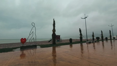 Rainy Coastal Promenade