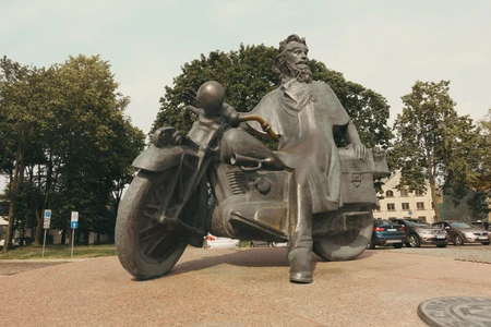 Motorcycle Sculpture in a Park