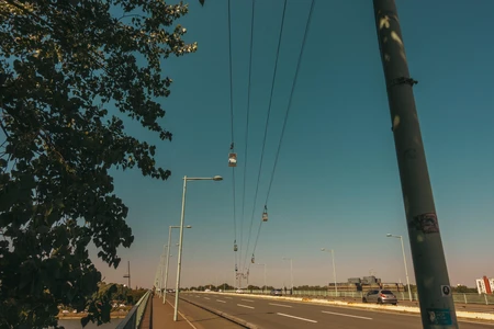 Suspended Cable Cars over Bridge