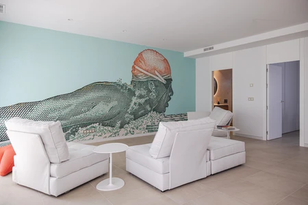 Modern Living Room with Artistic Mural