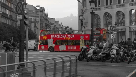 Barcelona Cityscape with Tour Bus