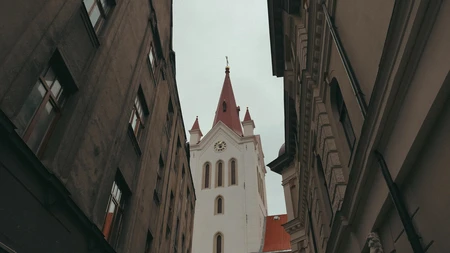 Historic Church Amidst Narrow Streets