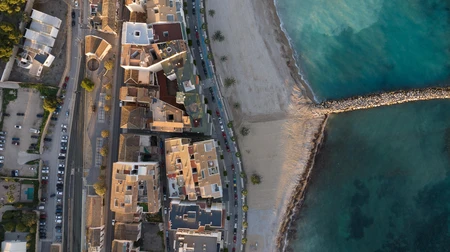 Aerial View of Coastal Town