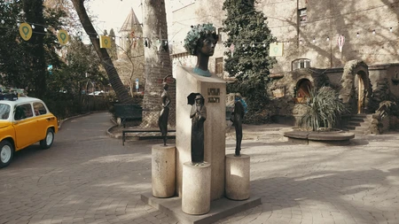 Bust in a Quaint Courtyard