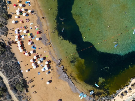 Aerial View of a Sunlit Beach