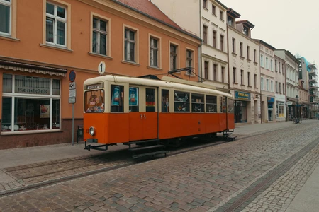 Vintage Streetcar in Quaint Town