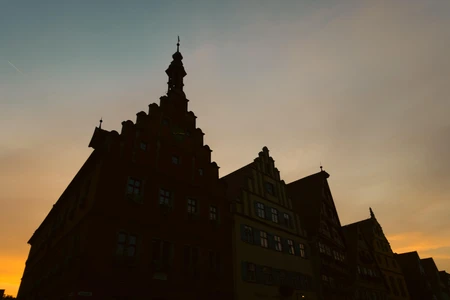 Silhouette of Historic Buildings at Sunset