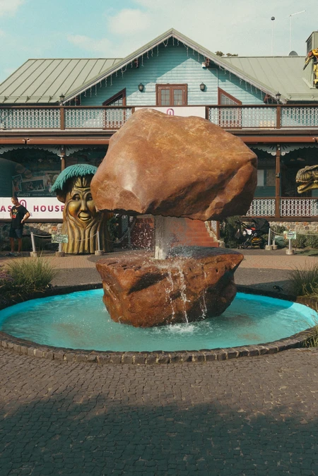 Quirky Fountain in Front of a Building