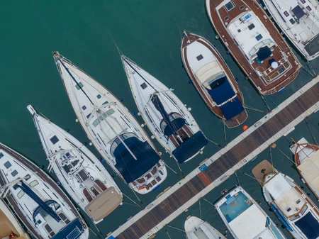 Aerial View of Luxury Yachts